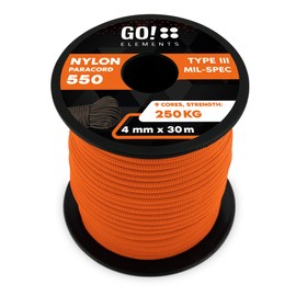 GO!elements 30 m Paracord Rope Made of Tear-Resistant Nylon Cord - 4 mm Paracord 550 Type III Cord - All-Purpose Rope and Cord - Max. 250 kg, Colour: Orange
