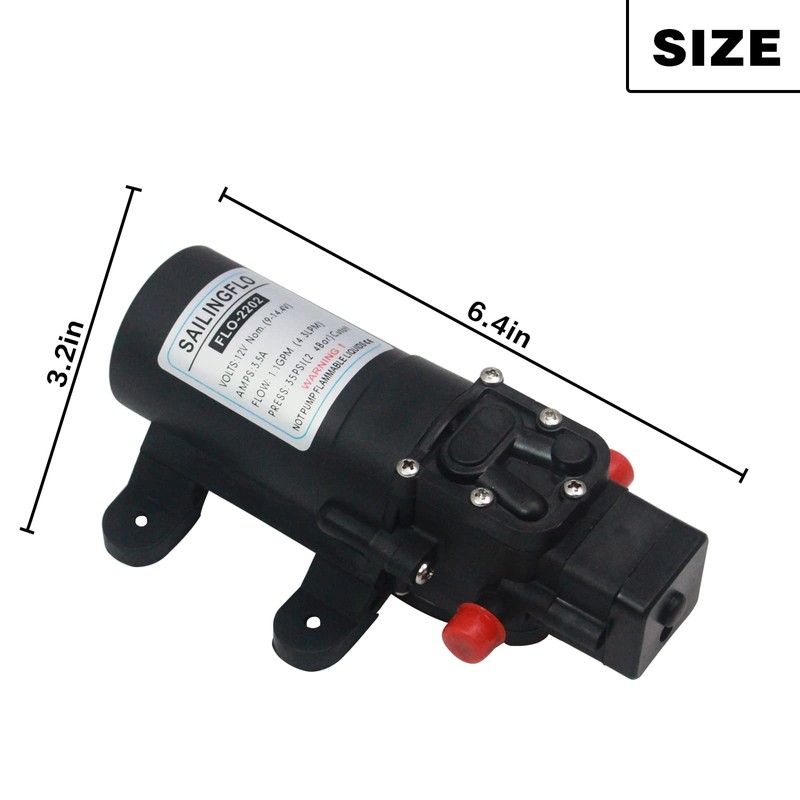 12v Water Pressure Diaphragm Pump 4.3 L/min 1.1 GPM 35