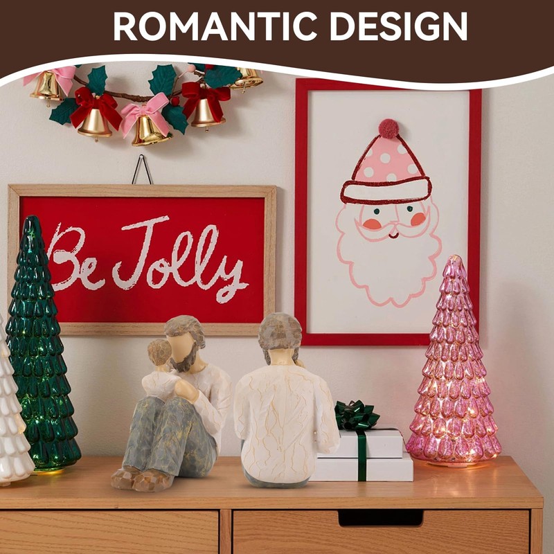 Father and Son Statue, Resin Cartoon Dad Holding Son Sculpture