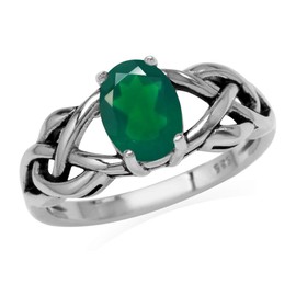 Silvershake 1.12ct. Natural Emerald Green Agate 925 Sterling Silver Celtic Knot Solitaire Ring Size 6.5