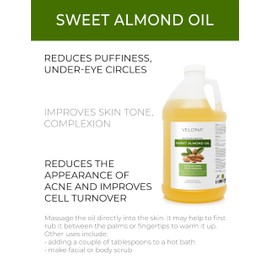 velona velona Sweet Almond Oil - 64 Fl Oz | 100% Pure and Natural Carrier Oil | Refined, Cold Pressed | Skin, Hair, Body & Face Moisturizing | Use Today - Enjoy Results