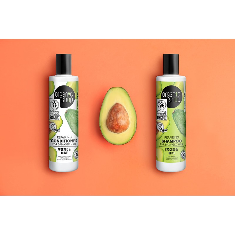 Organic Shop Repairing Shampoo for Damaged Hair Avocado and Olive,