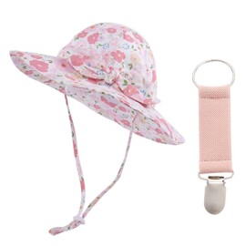 LCIEFKAE 1 floral pattern sun hat and 1 hat clip, children's fishing hat, cotton beach hat, outdoor travel material.