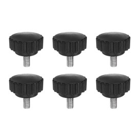 HARFINGTON 6pcs Knurled Clamping Knobs Thumb Screws M6 x 12mm Metric Male Thread 28mm Matte Plastic Head 304 Stainless Steel Stud Hand Threaded Knob Thumbscrew Handle, Black