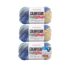 Premier Yarns Colorfusion Chunky Yarn - 3.5 Oz - #5 Bulky Weight - 3-Pack Bundle with Bella's Crafts Stitch Markers (Seaside)