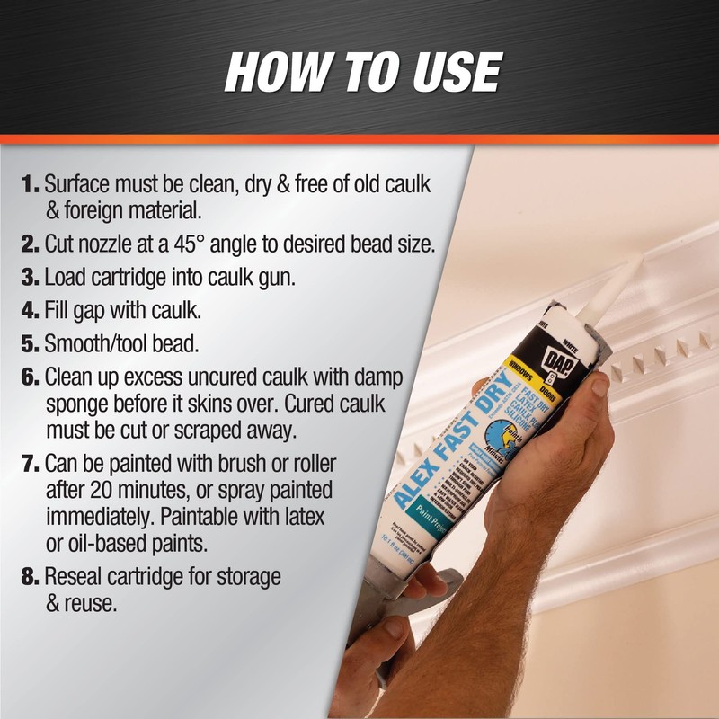 DAP Alex Fast Dry Acrylic Latex Caulk Plus Silicone, White,