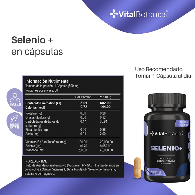 Selenio + Vitamina E y Arandanos. Con 60 capsulas de
