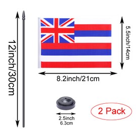 WXTWK 2 Pack USA Hawaiian Flag Hawaiian State Desk Flag Set - Mini Small Hawaii Table Office Flags with Black 12" Solid Pole Stand Base Classroom Meeting Desktop Decorations