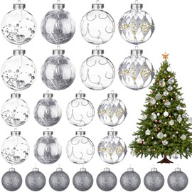 Outus 24 Pcs Christmas Balls Ornaments 1.6/2.4/3.2 Inch Clear Glitter Ball Christmas Hanging Decorations Plastic Shatterproof Christmas Tree Decor for Xmas Holiday Wedding Decoration (Silver)
