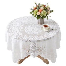 Elegant Floral Lace Tablecloth, 35''×35'' Crochet Small Square Tablecloth, Vintage White Lace Table Cloth for Tea Party Reception Dinner Home Decor, Embroidered Side Table Cover for Dining, Coffee