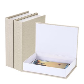 SUMTree 3 x Storage Boxes with Lid for Remote Controls, Versatile Organiser, Decorative Book Box, Modern Magnetic Boxes, Home Decoration, Gifts, Beige Linen Surface and Cardboard (22 x 15.5 x 4.5 cm)