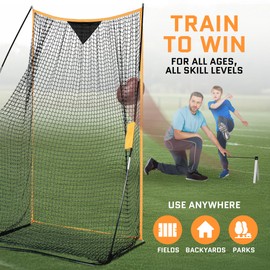 Football Net (7x4 ft) for Field Goals, Portable Football Kicking Net for Throwing with Target Zone Attachment, Field Goal Kicking Cage Nets for Practice [Sand Bag, Ball, Pump, Tee, Carry Bag Included]