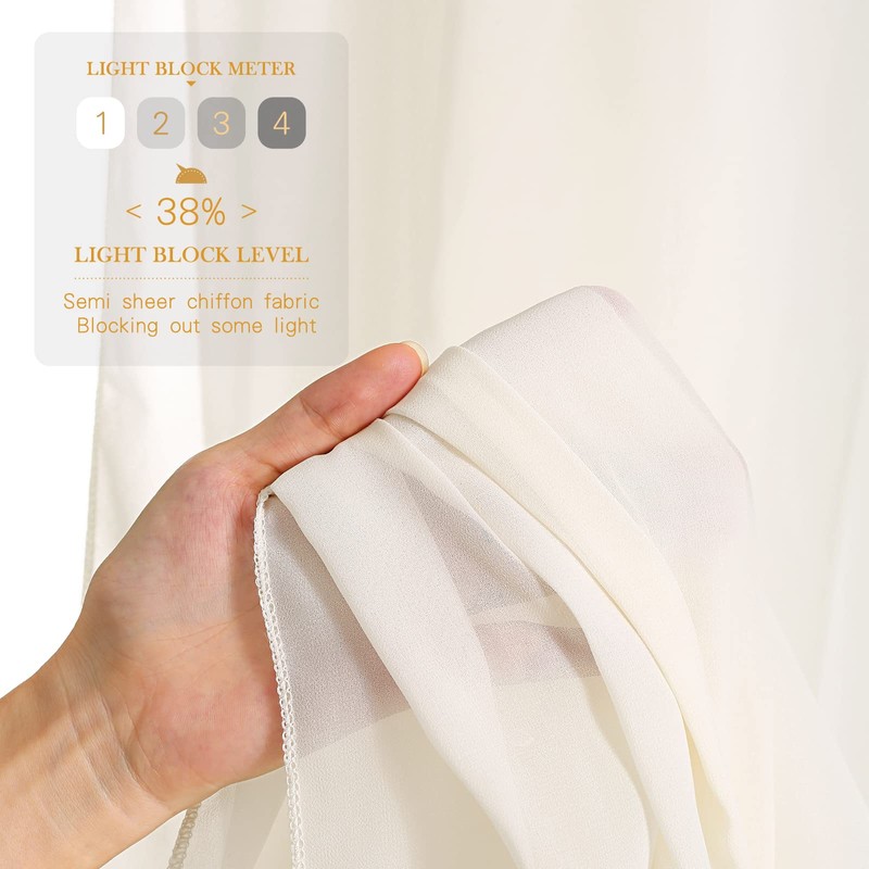 Chiffon Backdrop Curtain Ivory 5ft x 10ft 2 Pieces Cream