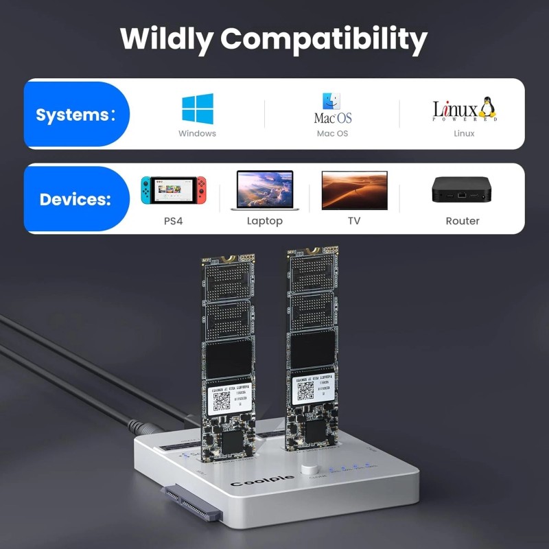 Coolpie 3-in-1 SSD Cloner for NVME/SATA、mSATA、SATA 2.5''SSD/HDD 3.5'' HDD Duplicator