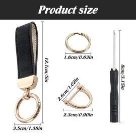Premium Leather Keychain with Key Ring, Universal Car Key Holder for Men & Women, Genuine Leather Wristlet Key Fob Chain with Anti-Lost D-Ring, 4 Key Rings & 2 Mini Screwdriver