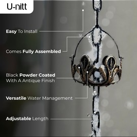 U-nitt Rain Chains, Roof Gutter Downspout Channel, Rainwater Catcher/Diverter, 8.5 FT, Metal, Powder Coated, Antique Rustic Flow, 8201AN