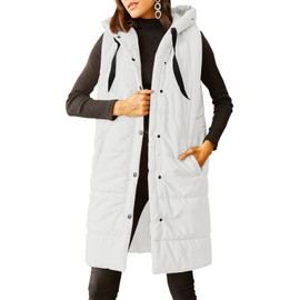 Grlasen Women's Long Quilted Puffer Vest Sleeveless Hooded Button Down Padded Coats Jacket Outerwear with Pockets