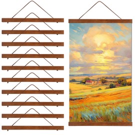 Thyle 10 Pack Magnet Poster Hanger Frame 12x16 12x18 12x24 Light Pine Wood Magnetic Rails Hanging Frame with Rope Magnet Poster Hanger for Photo Picture Print Map (Brown,12 Inch)