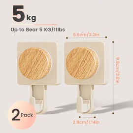 Daily Treasures 2PCS Wood Grain Suction Hooks,Rotation Design Suction Cup Hooks for Shower,Farmhouse Vacuum Suction Hooks for Bathroom,5KG Removable Heavy Duty Hooks for Wreath,Reusable Towel Hooks