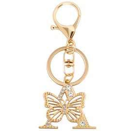DAJISI Initial Keychain Butterfly Letter Keychain Letter Keychains for Women Gold Plated Crystal Key Chains Sparkling Rhinestone Letter Keychain for Women Backpack Car Key Chain Decoration