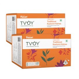 Natural Kashmir Kahwa Green Tea 20 Pyramid Tea Bags - Organic Blend with Ginger, Cardamom, Turmeric, and Saffron, Naturally and Ideally Balanced for Wellness and Bold Flavor - Pack of 2