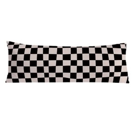 PIUD Abstract Boho Black and Beige Checkered 20x54 Body Pillow Cover, Checkered Home Decor, Modern Neutral Plaid Decorative Long Body Pillow Cases for Bed Couch