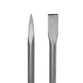 XtremepowerUS Juego de 2 puntas y cinceles planos de hormigón para martillo de demolición eléctrica de 5/8 pulgadas, vástago hexagonal de 2 piezas, color plateado
