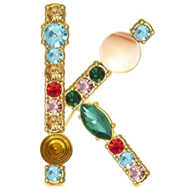 XGALBLA Letters K Plated Metal Stone Clear Colorful Crystal Lapel Pin Brooches Collar(Gold Tone)