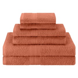 SUPERIOR Eco Friendly 100% Ringspun Cotton 6 Piece Towel Set for Bathroom, Shower, Spa, 2 Bath, 2 Hand, 2 Face (Washcloth) - Highly Absorbent, Soft, Medium Weight, Copper
