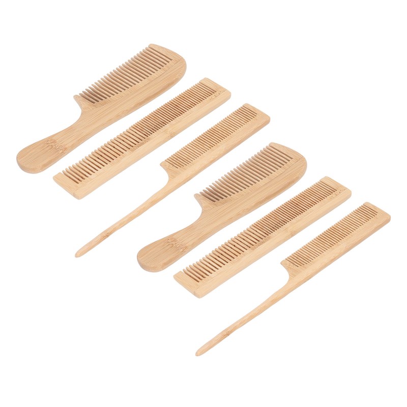 6pcs Bamboo Hair Comb Set for Barber Anti Static Heat