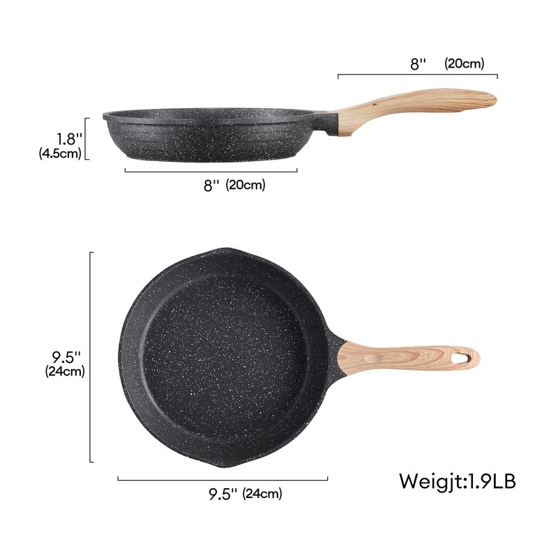 JEETEE 9.5 Inch Nonstick Frying Pan, Stone Coating Cookware, Nonstick