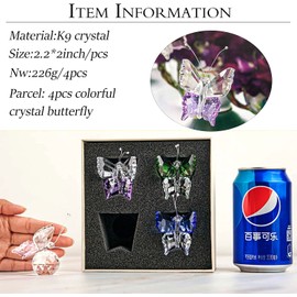 H&D Hyaline&Dora 4 Pieces Flying Crystal Butterfly with Ball Base, Cut Glass Ornament Statue, Animal Figures Collection Home Wedding Office Table Decoration