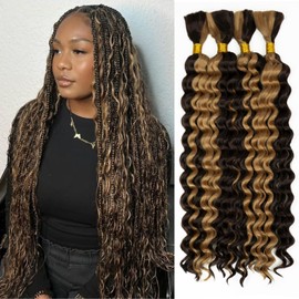 Braiding Hair 300g 4 Bundles/Pack 22 Inch Deep Wave Bohemian Braids for Curly Braiding Hair No Weft Natural Color, Boho Braids Hair Water Wave（P4/27#）