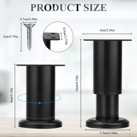 Teokantz Set of 4 Furniture Feet, Adjustable, Bed Spacer Wall, Furniture Feet, Height Adjustable with Screws, Furniture Feet, Black for Table, Cabinet, Sofa