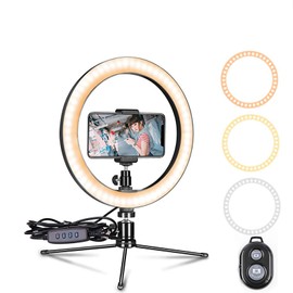 Desk Ring Light with Stand and Phone Holder,10 Inch Desktop Light & 3 Color Modes for Webcam, Zoom Meetings, Video Conferencing, Video Recording, TIK Tok, Live Streaming, Vlog, Photography, Camera