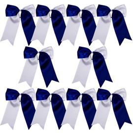 Lazos de animadora jumbo de 8 pulgadas, 2 colores, soporte para coleta de caballo, lazos de animadora (azul marino/plateado)