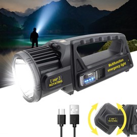 1300000 L Spotlight, Rechargeable Led Spotlight Flashlight with 350° Rotate Head, 9 Modes Super Bright Spot Lights Outdoor Handheld, IPX6 Waterproof Solar Flashlight for Emergencies