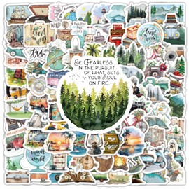 103 Pcs Outdoor Travel & Adventure Stickers, Vinyl Decals for Laptops, Water Bottles, Skateboards, Scrapbooks, Bikes, Phones & More – Nature, Hiking & Camping Themed Stickers for Teens & Adults
