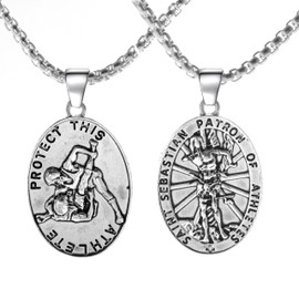 Kavfeeo St Sebastian Medal Necklace – Patron Saint of Athletes Pendant, Wrestling Gift for Men, Religious Sports Jewelry, Stainless Steel Necklace for Athletes & Coaches