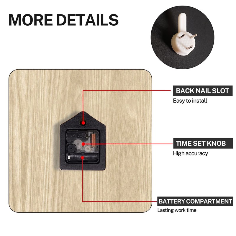 ArtSocket Wooden Wall Clock Silent Non-Ticking, Brown Grain Cracked Ancient