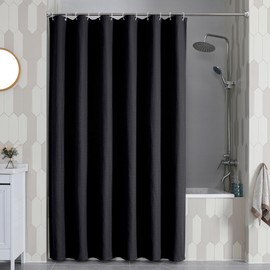 OVZME Extra Long Shower Curtain Set- 96 Inch Long Waffle Weave Heavy Duty Fabric Shower Curtains for Bathroom, Luxury Heavy Duty Thick Cloth Shower Curtain with 12 Plastic Hooks, 72x96, Black