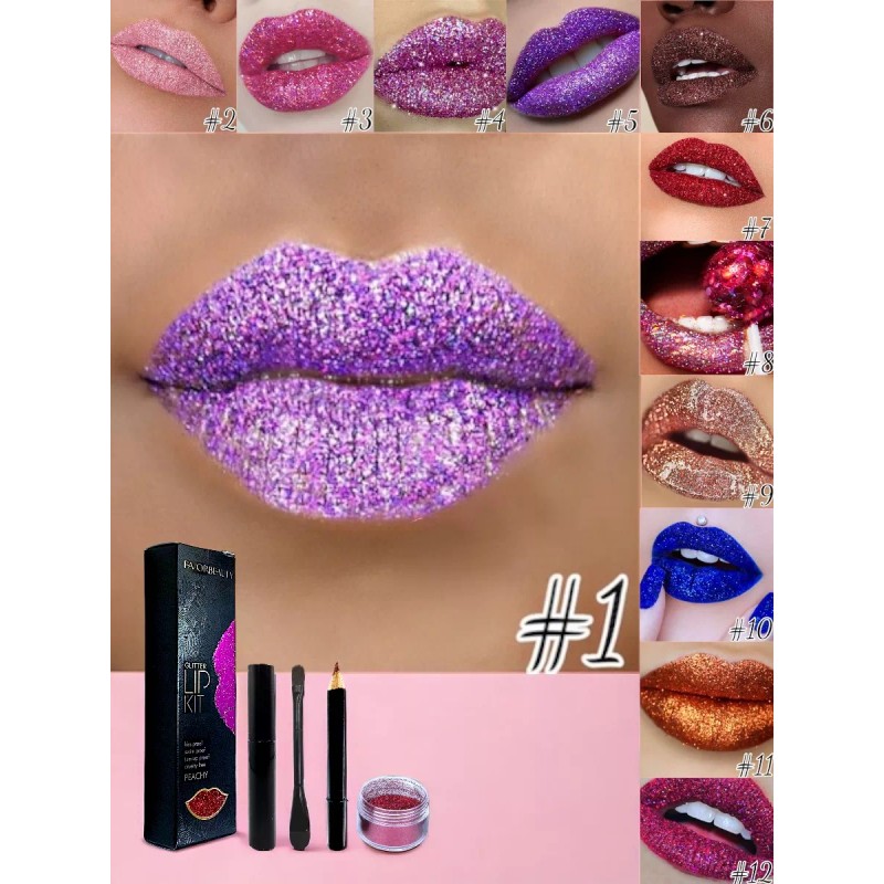 A4f Solutions Glitter Lips Polvo De Labios Con Lápiz Delineador