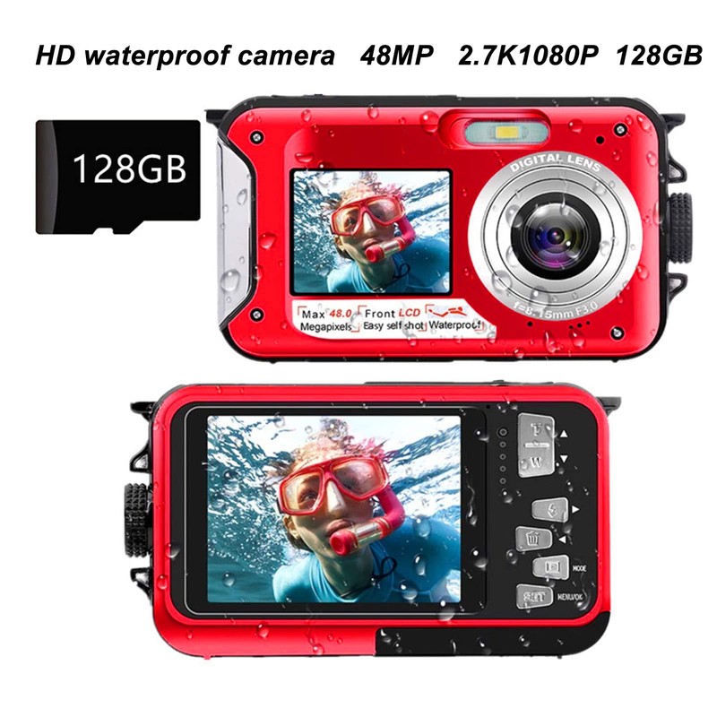 Waterproof Digital Camera, 10ft Full HD 2.7K 48MP 16x Digital