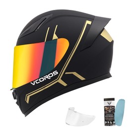 Full Face Motorcycle Helmet for Unisex-Adults DOT Approved WS-609 Motorbike Street Bike Racing Helmets with Visor and Anti-Fog Film(Matte Gold Lines,XXL)