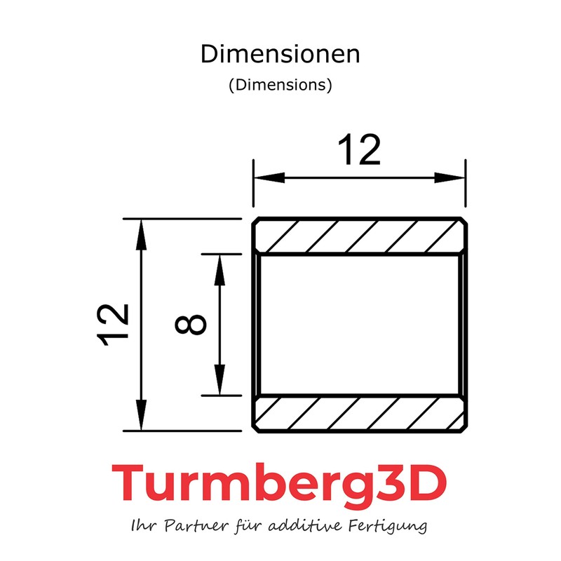Turmberg3D - 8x Sintered Bronze Plain Bearings 8/12/12 mm Cylinder
