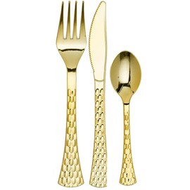 Decorline-120-Piece Value Pack Luxe Heavy Weight Reusable Plastic Cutlery Made of Plastic, PS Metallised, Glamour Collection - Gold
