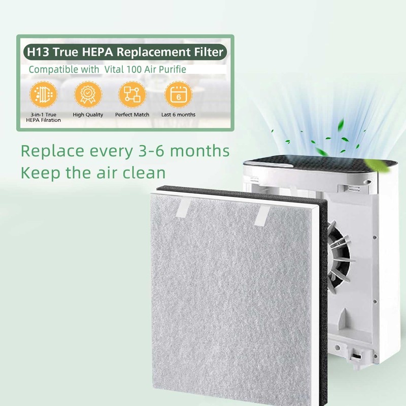 2 Pack Vital 100 True HEPA Replacement Filter Compatible with