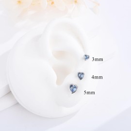 Silver Stud Earrings for Women, 3 Pairs 925 Sterling Silver Heart Stud Earrings Set, Hypoallergenic Aquamarine Cubic Zirconia Stud Earrings, Tiny Small Sleeper Cartilage Studs for Girls Kids, 3/4/5mm