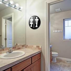 Jetec Restroom Sign Half Bathroom Decor Funny Bathroom Signs Bathroom Shelf Decor for Rustic Farmhouse Women Gender Home, 7.9 x 7.9 Inch(Black)