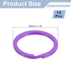 sourcing map 15Pcs Split Keychain Rings, 30mm Round Flat Key Holder, Split Side Push Keyring for Keys Organization, Car Lanyards Keys Attachment, Purple